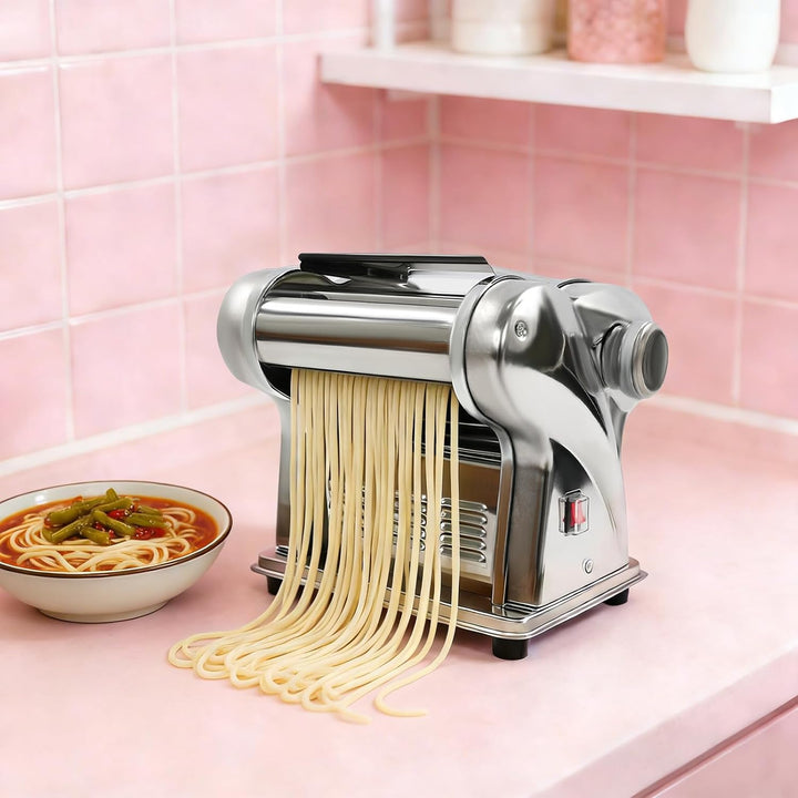 Elektrische Nudelmaschine 2 Messer 8 Stufen für Haushalt Pasta | 1,5mm &amp; 4mm Messer, 135W, integrier
