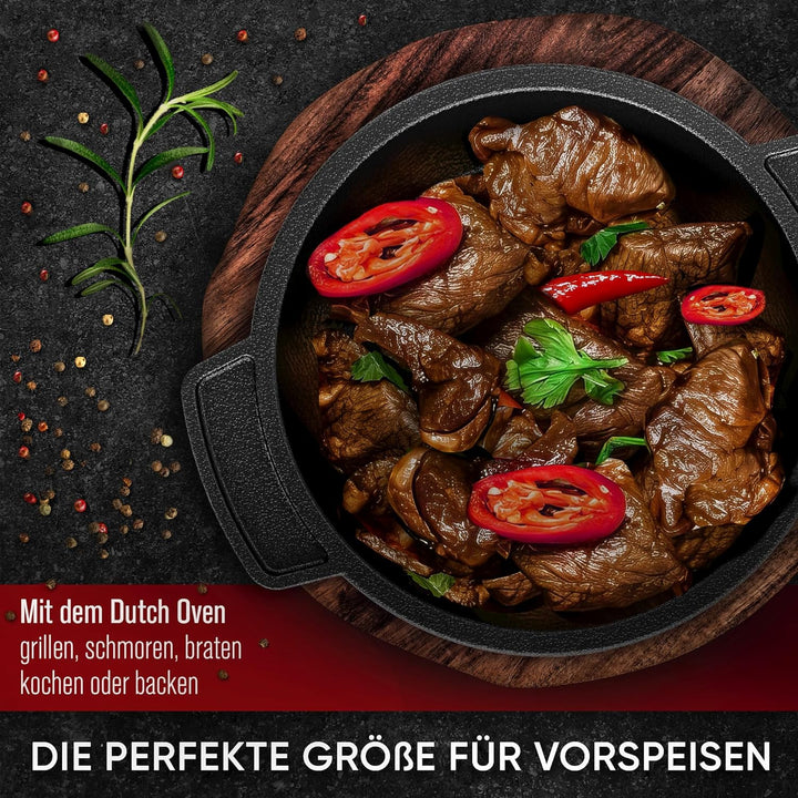 GUSSKÖNIG Dutch Oven Set Mini - 6x 300ml Gusseisen Mini Topf mit Deckel - bereits eingebrannter Mini