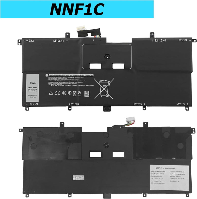 Vvsialeek Laptop NNF1C 46Wh Kompatibel Für Dell XPS 13 9365 Series XPS13-9365-D1805TS N003X9365-D151