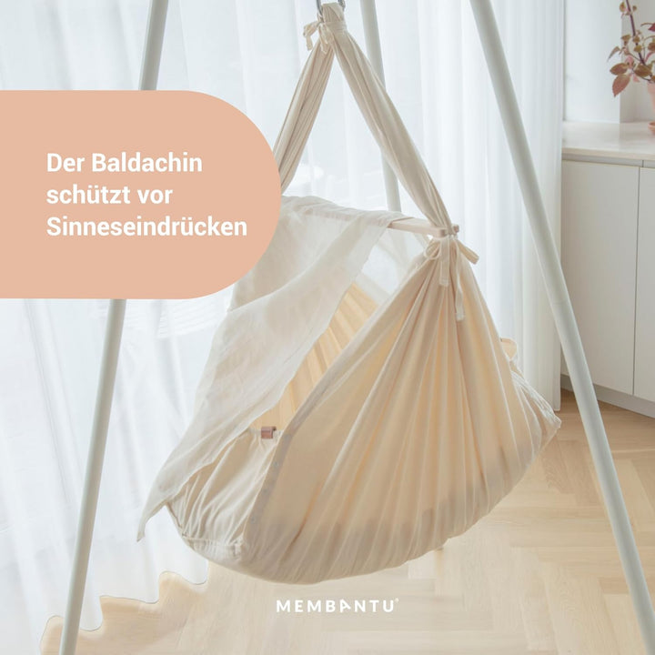 Premium Federwiegenset – Federwiege Premium aus 100% Bio-Baumwolle mit Öko-Wollmatratze, Baldachin &