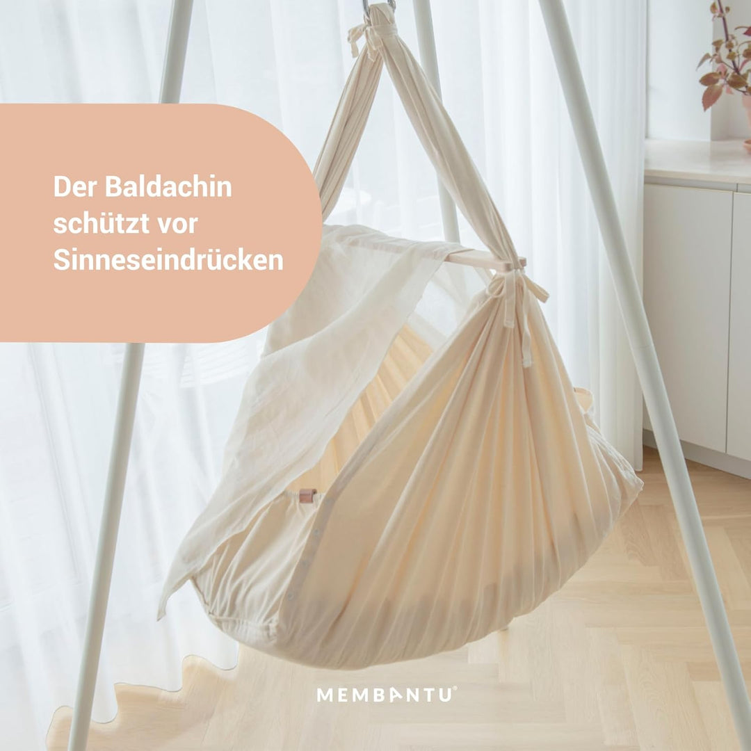 Premium Federwiegenset – Federwiege Premium aus 100% Bio-Baumwolle mit Öko-Wollmatratze, Baldachin &