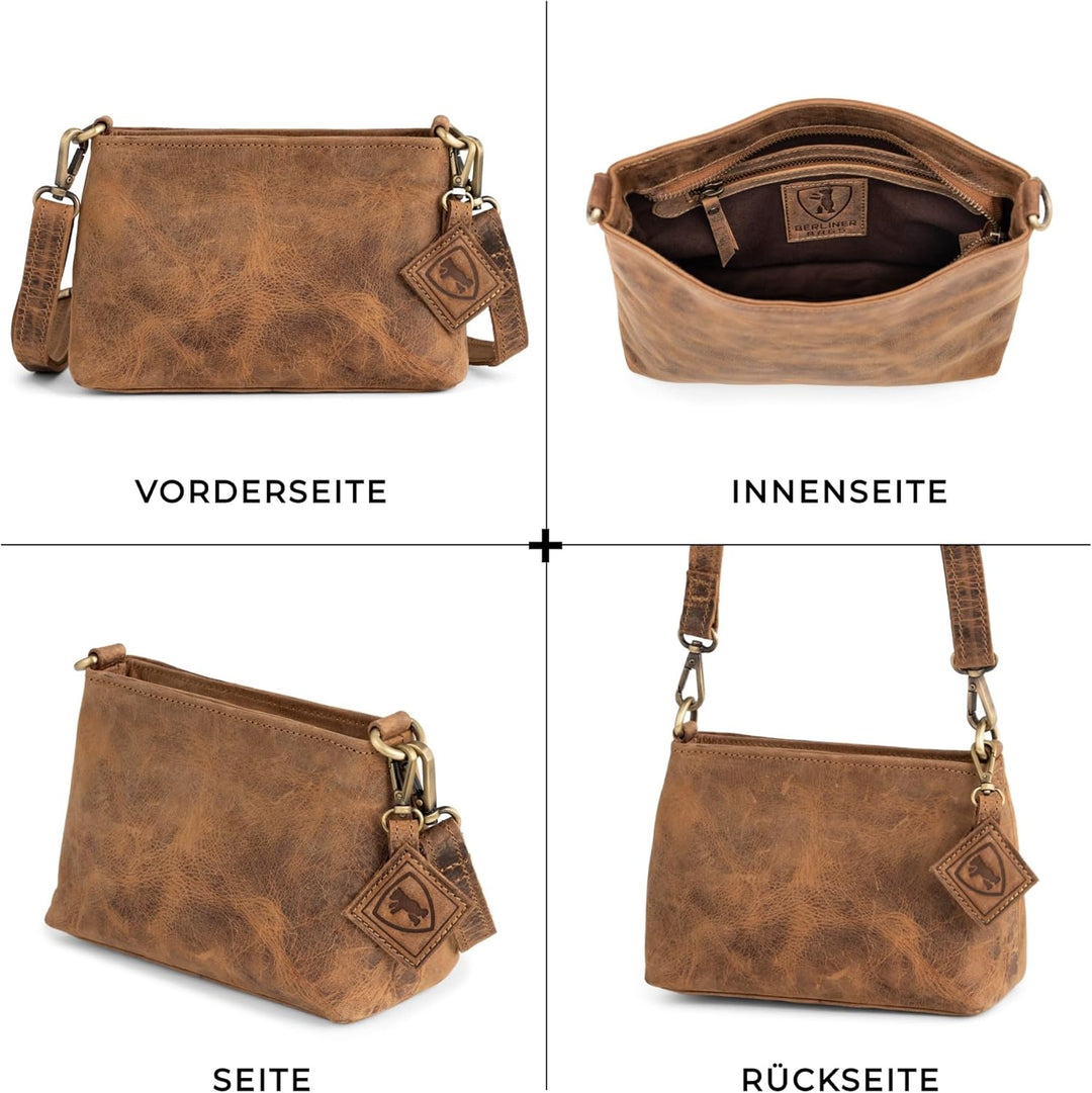 Berliner Bags Vintage Umhängetasche Marbella XS, Kleine Schultertasche Crossbody Bag aus Leder, Hand