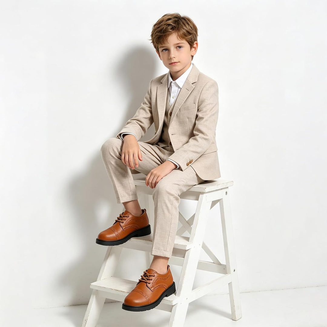 DADAWEN Jungen Anzugschuhe Schule Uniformschuhe Schnürhalbschuhe 21 EU Braun, 21 EU Braun