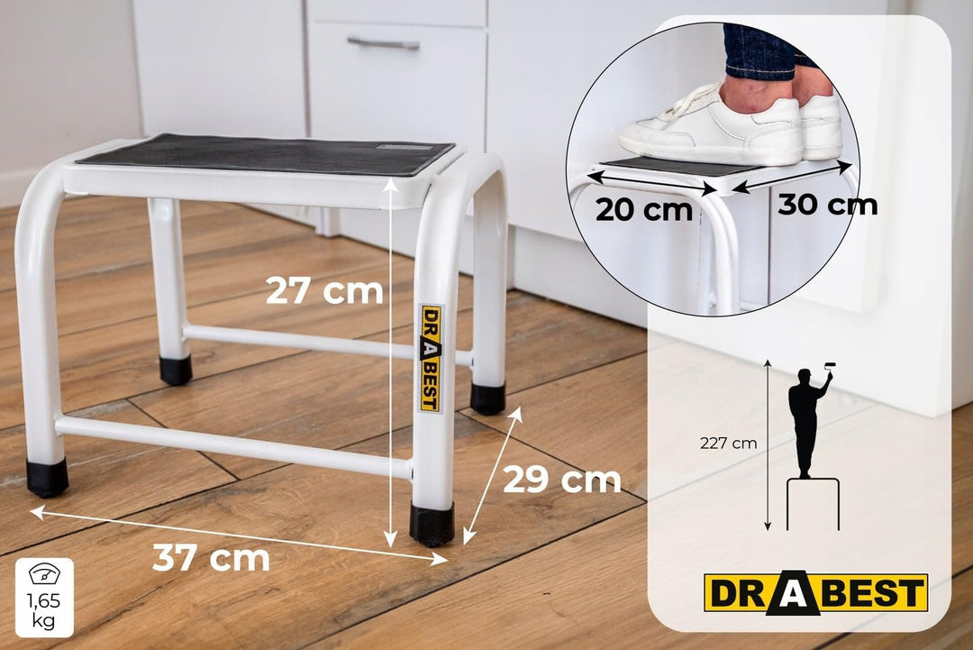 DRABEST - Tritthocker - 1 Stufe - Podest aus Aluminium - rutschfeste Oberfläche - 29 x 37 x 27cm - T
