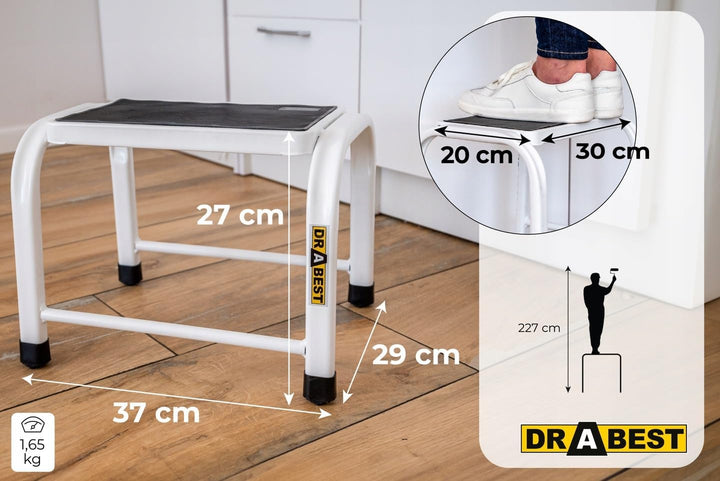 DRABEST - Tritthocker - 1 Stufe - Podest aus Aluminium - rutschfeste Oberfläche - 29 x 37 x 27cm - T