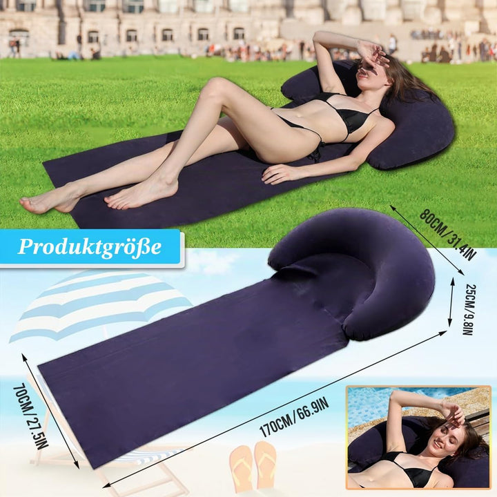 Aufblasbare Strandmatte Liegestuhl, Outdoor Sonnenbad-Schlafmatte mit aufblasbarem Kissen, tragbares