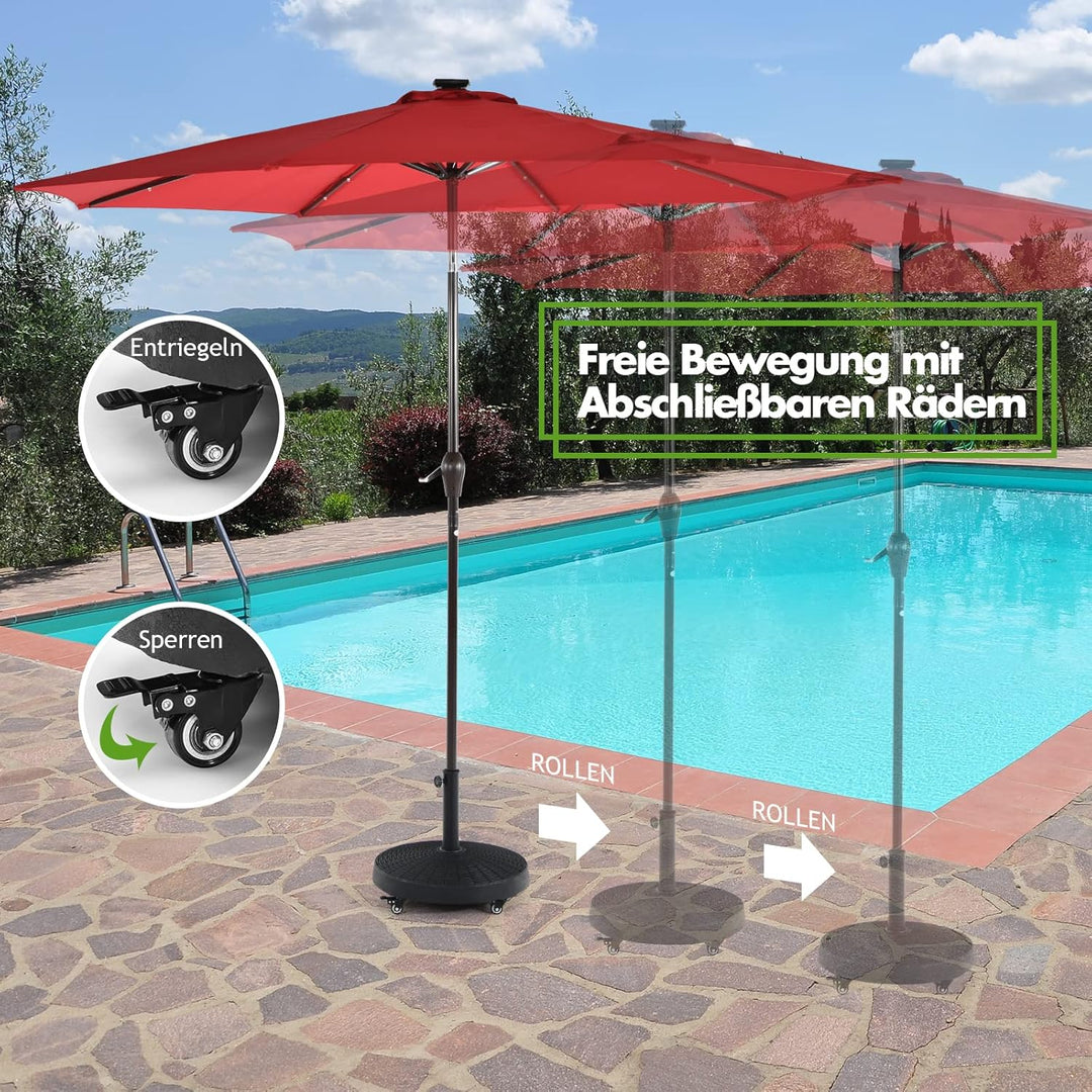 COSTWAY 23 kg Sonnenschirmständer mit Rollen, Φ52cm Schirmständer für Schirmstangen von 38/48 mm, Ma