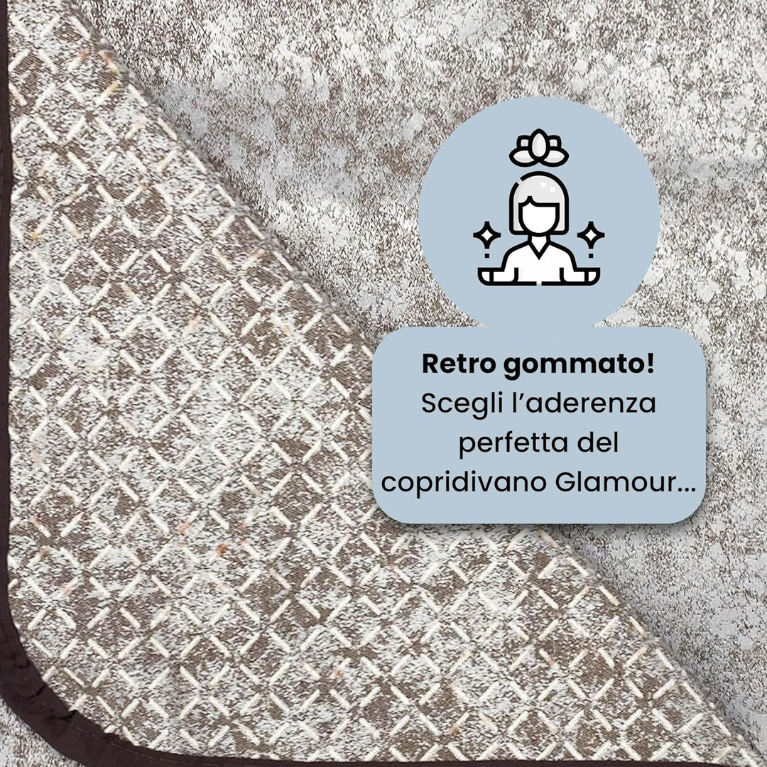 Italian Bed Linen “ Glamour” rutschfest Sofa Abdeckung mit Chaise-Longue Rechts, Braun, 240cm 240cm
