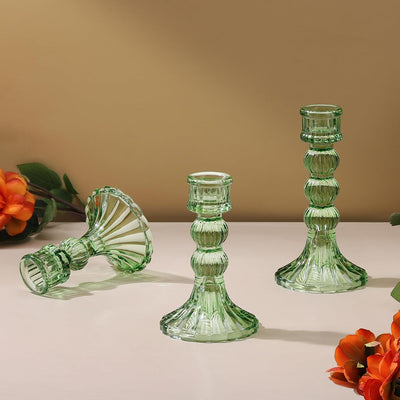 Lewondr Glas Kerzenhalter, 3 Stück einfache Kerzenhalter für Säulen- und Tafelkerzen, Kerzenständer