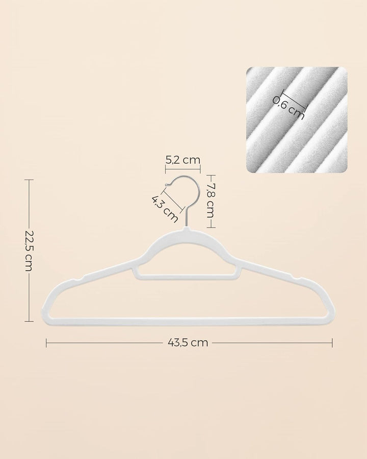 SONGMICS Kleiderbügel Samt, 50er Set, Bügel, rutschfest, kleine Stange für Krawatten, 360° drehbarer