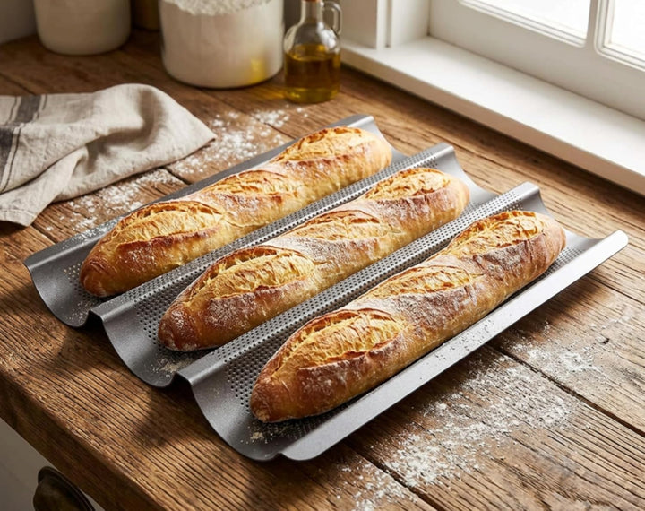 Schramm® Baguetteblech Baguette- Backblech Baguetteblech Backform mit Antihaftbeschichtung für 3 Bag