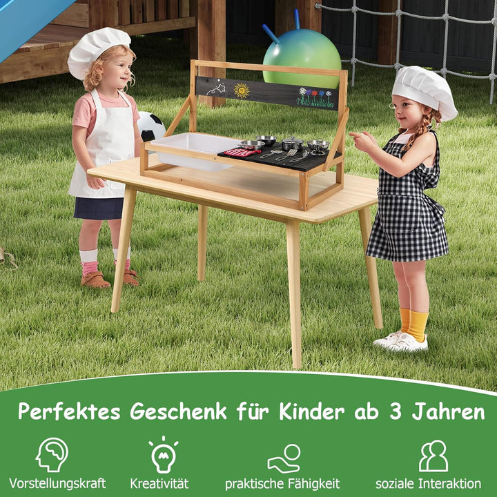 COSTWAY Matschküche Kinder Outdoor, Kinderküche Tannenholz mit Zubehör, Spielküche mit hängenden Hak