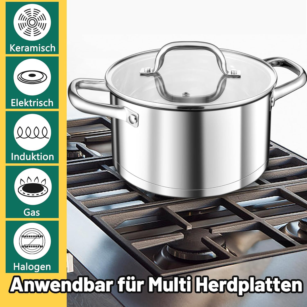 TEAMFAR Kochtopf 24cm, 5,7L Gross Edeastahl Topf Nudeltopf Induktion mit 3-Lagen Boden für alle Herd