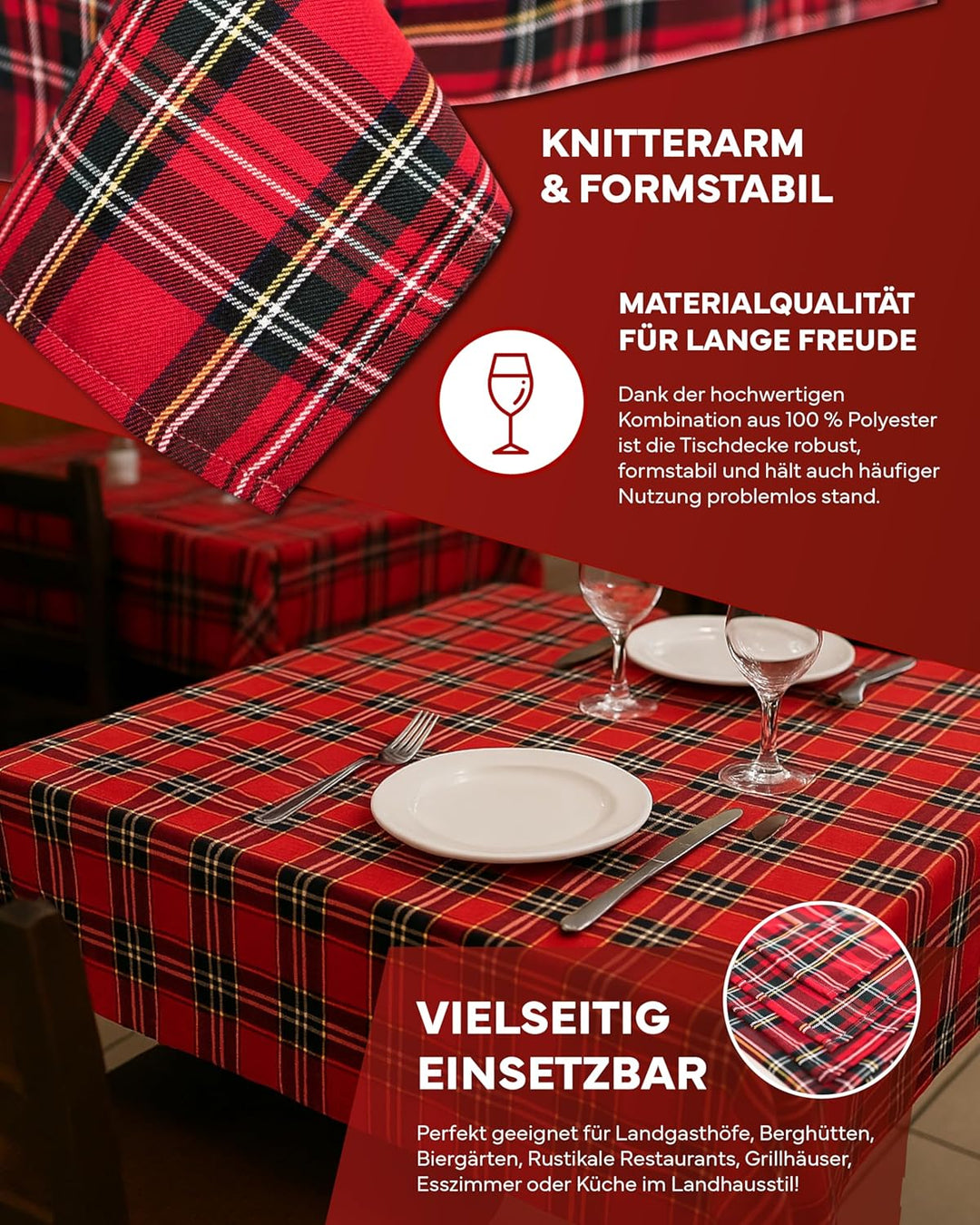 texpot 12 Stück Servietten 50 x 50 cm im Schottenkaro rot Tartan kariert 100% Polyester