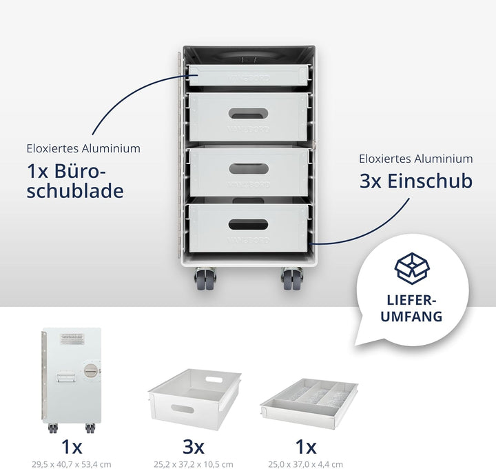 Rollcontainer mit Schubladen, mobiler Aktenschrank, Metallschrank, Schubladenschrank Küche, Druckert