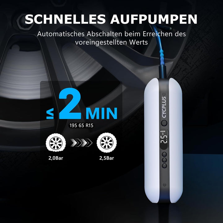 CYCPLUS Luftpumpe 150PSI Elektrischer Kompressor Tragbar Fahrradpumpe Mini Reifenpumpe mit Digital L