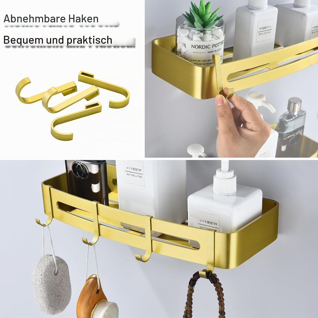 Duschablage Gold, Duschregal Ohne Bohren Dusche Regal für Badezimmer Rostfreies Shampoo Halterung Me