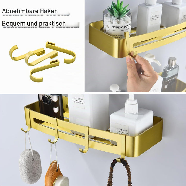 Duschablage Gold, Duschregal Ohne Bohren Dusche Regal für Badezimmer Rostfreies Shampoo Halterung Me