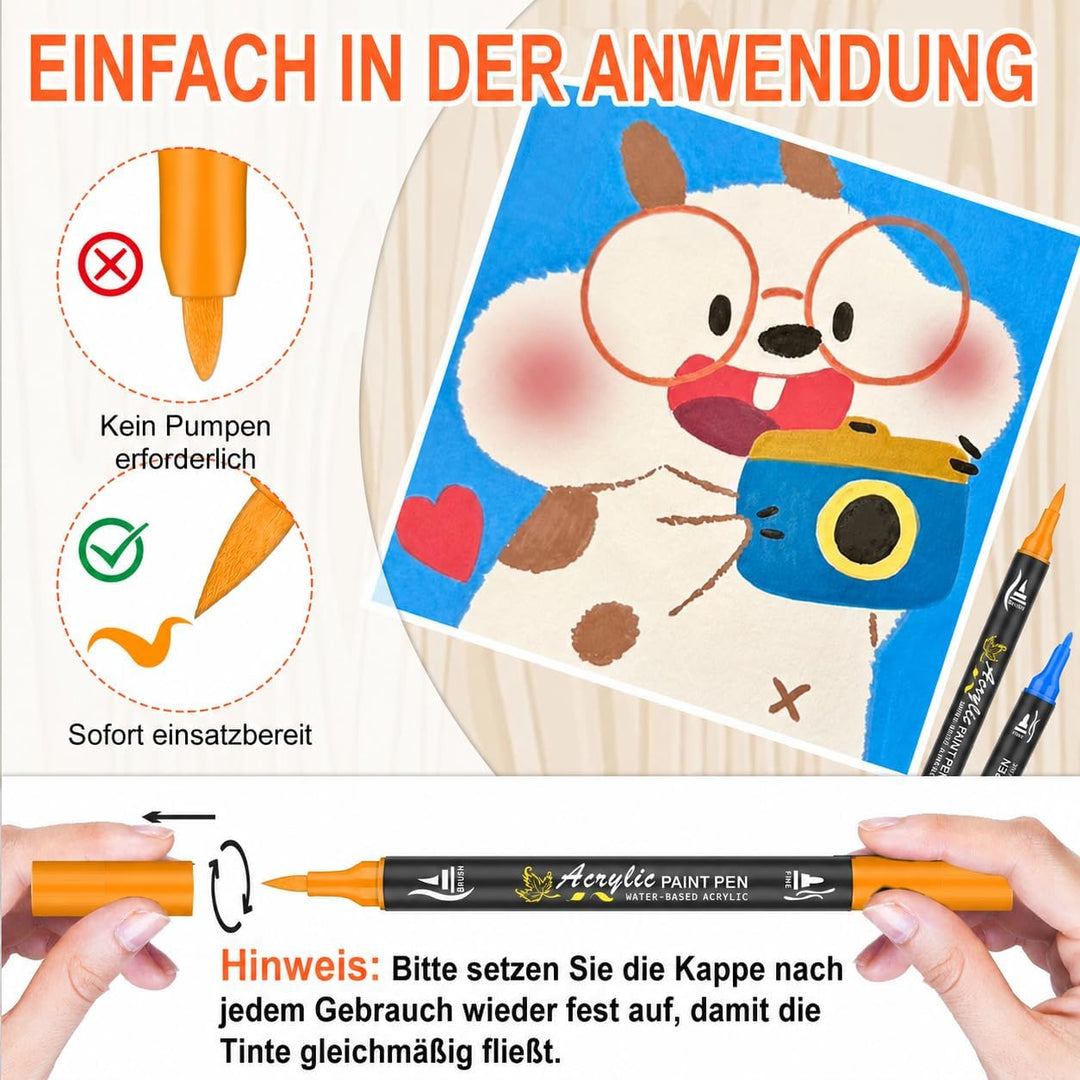 NICETY 128 Acrylstifte für Steine Wasserfest - Dual Tip Acrylmarker Multimarker für Steine Bemalen H