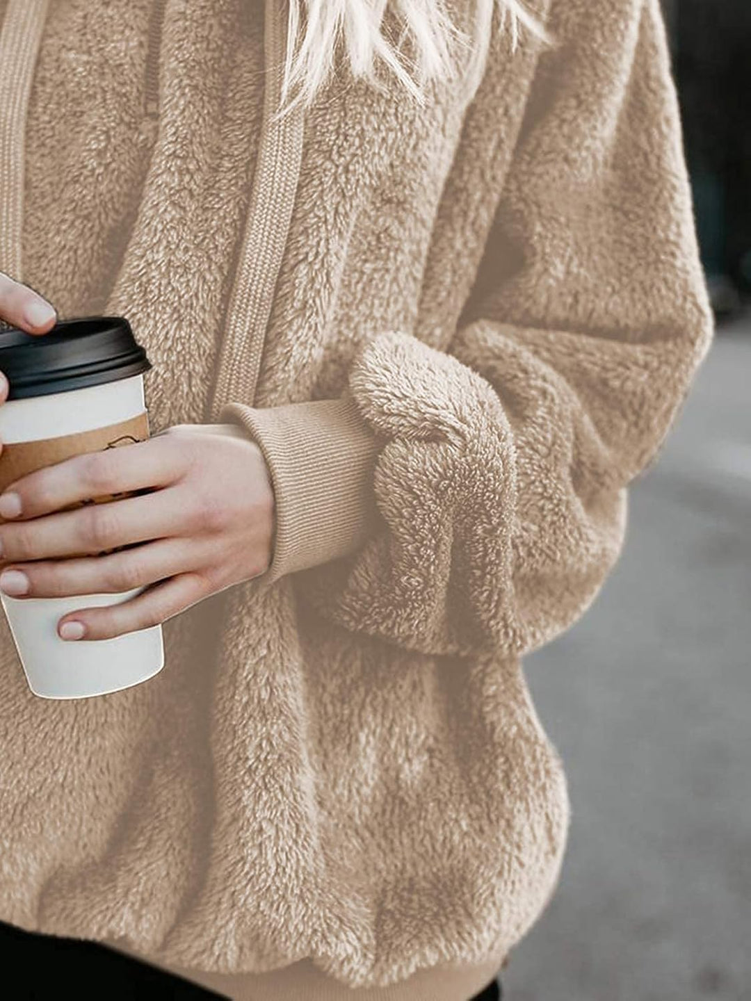 Durio Hoodie Damen Fleece Kapuzenpulli Teddy Fleece Pullover Oversize Sweaterpullover Winter Warm Kh