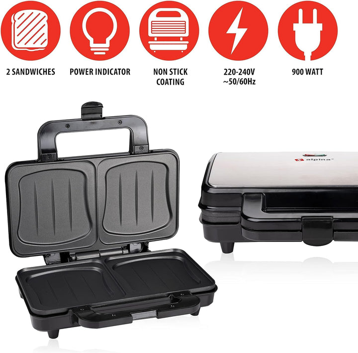 Alpina Toaster - XL - 900 Watt - Antihaft - Edelstahl/Schwarz