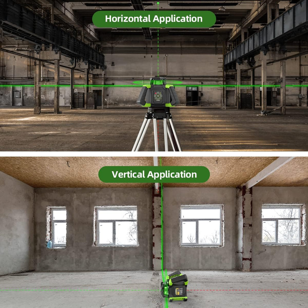 Huepar Elektrischer Grüne Drehbarer Lasernivellier + Lotpunkte, Selbstnivellierend Horizontal/Vertik