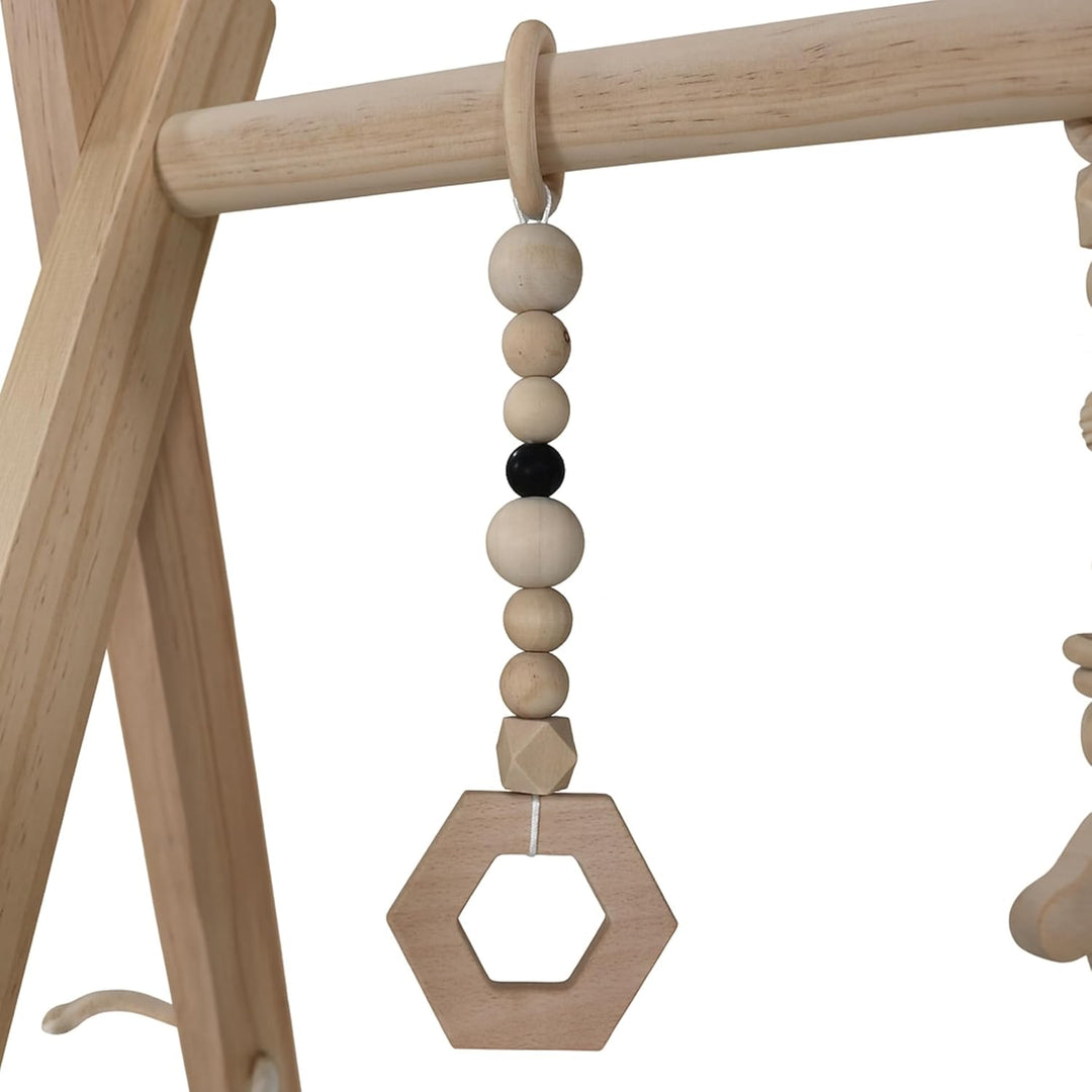 Lemodo Spielbogen Baby aus Kiefernholz Natur – Montessori Spieltrapez klappbar mit 3 Anhängern, leic
