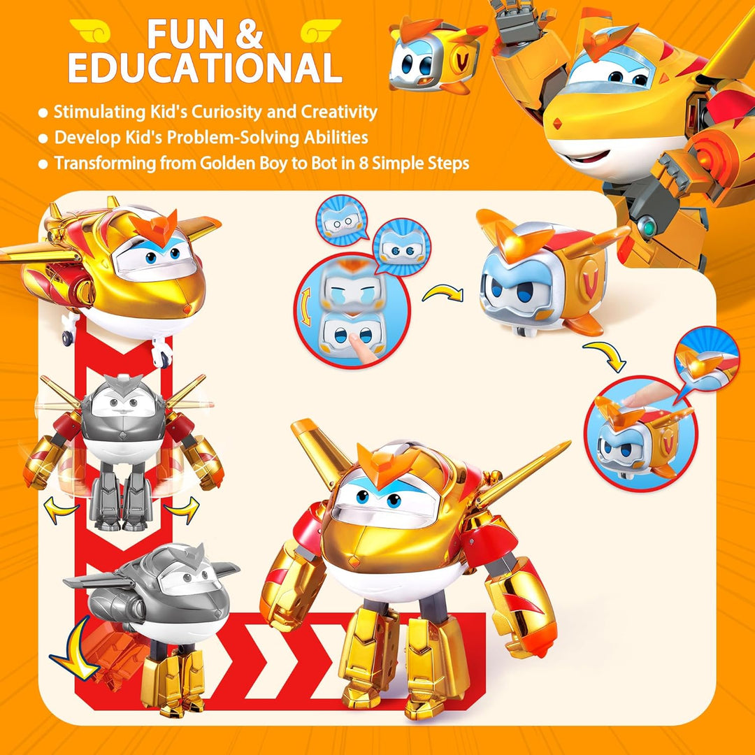 Super Wings EU770441 - Transforming Golden Boy & Pet, ca. 12 cm grosse verwandelbare Spiel-Figur mit