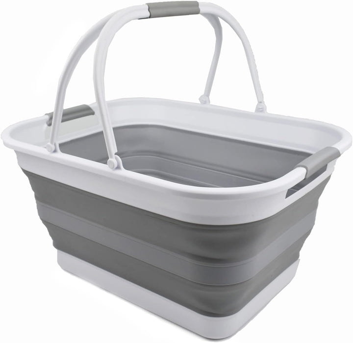 SAMMART 29 l zusammenklappbare Wanne mit Griff, tragbarer Picknickkorb, platzsparender Aufbewahrungs