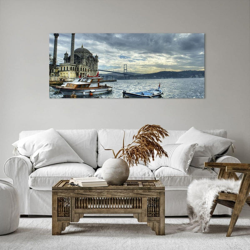 Wandbilder Dekoration Wohnzimmer Architektur asien boot brücke Panorama Bilder auf Leinwand 120x50cm