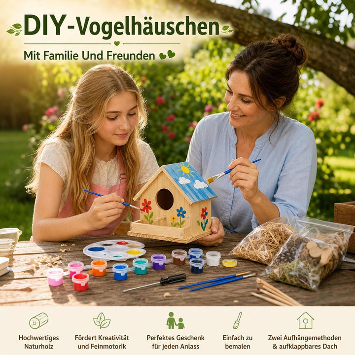 Vogelhaus Zum Bemalen - Vogelhaus Holz Bastelset (15.3×15.3×15.8cm)