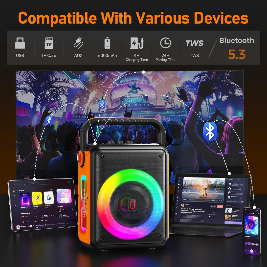HWWR Karaoke-Maschine mit 2 Mikrofonen, tragbarer Bluetooth-Lautsprecher, PA-System für Erwachsene u