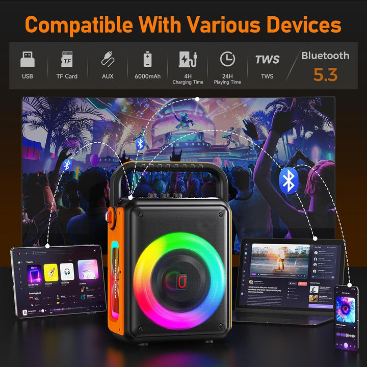 HWWR Karaoke-Maschine mit 2 Mikrofonen, tragbarer Bluetooth-Lautsprecher, PA-System für Erwachsene u