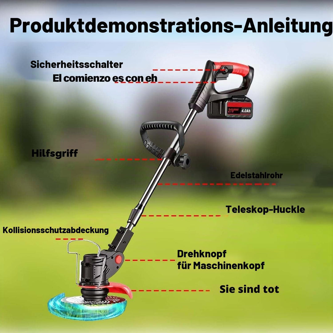 Akku-Rasentrimmer, elektrischer Rasentrimmer, Akku 21 V, (2 Batterien mit 4,0 A und Schnellladegerät