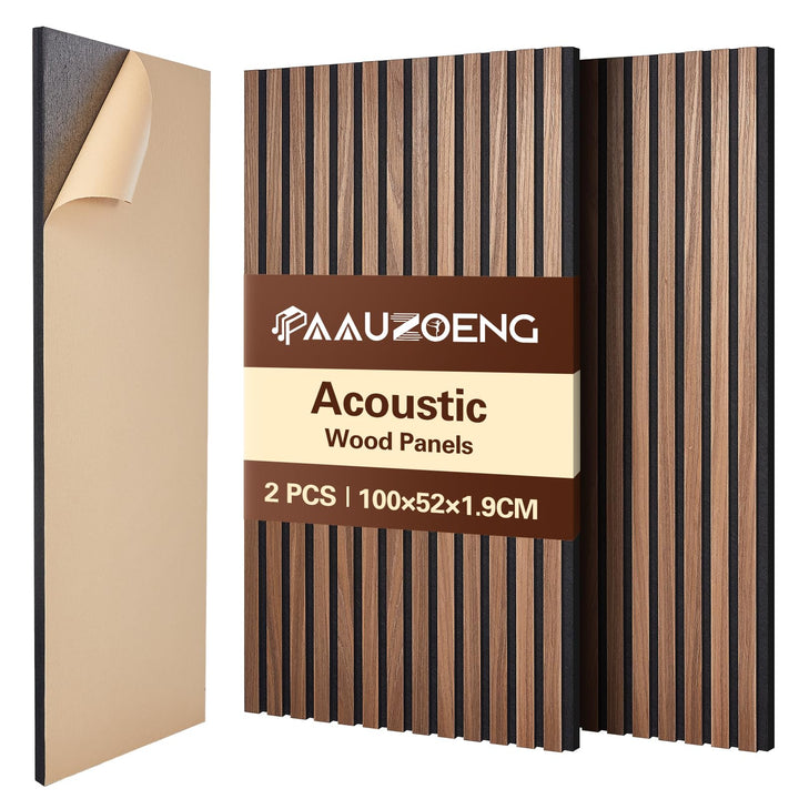 Akustikpaneele Selbstklebend 2er Set 100x52cm, Schalldämmung Echoreduzierung Wandpaneele aus Holzf