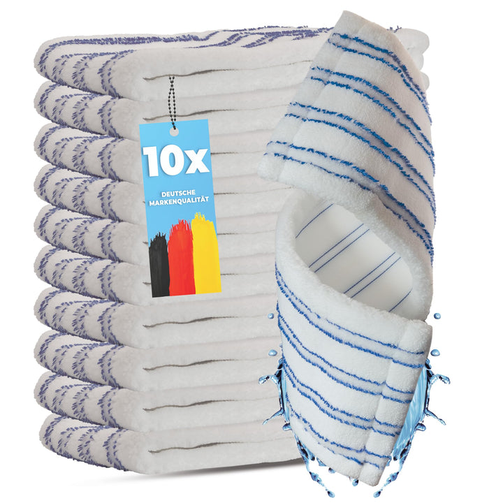 10x Profi Microfaser Wischbezüge mit Abrasiv-Streifen – Profi Ersatz-Bezüge für 40 cm Mopphalter – W