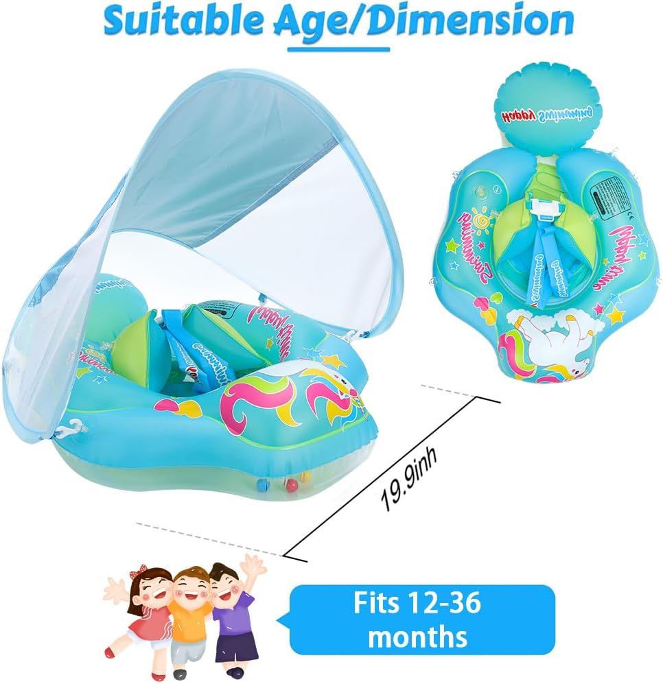 Baby Schwimmring mit abnehmbarem sonnendach,Schwimmhilfe verstellbare Schultergurte,Schwimmtrainer,m