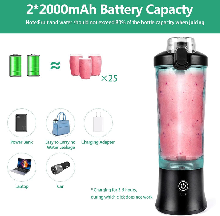 Dreamhigh® Mixer Smoothie Maker, 600ml Tragbarer Mixer für Smoothies und Shakes mit 6 Klingen, 4000m