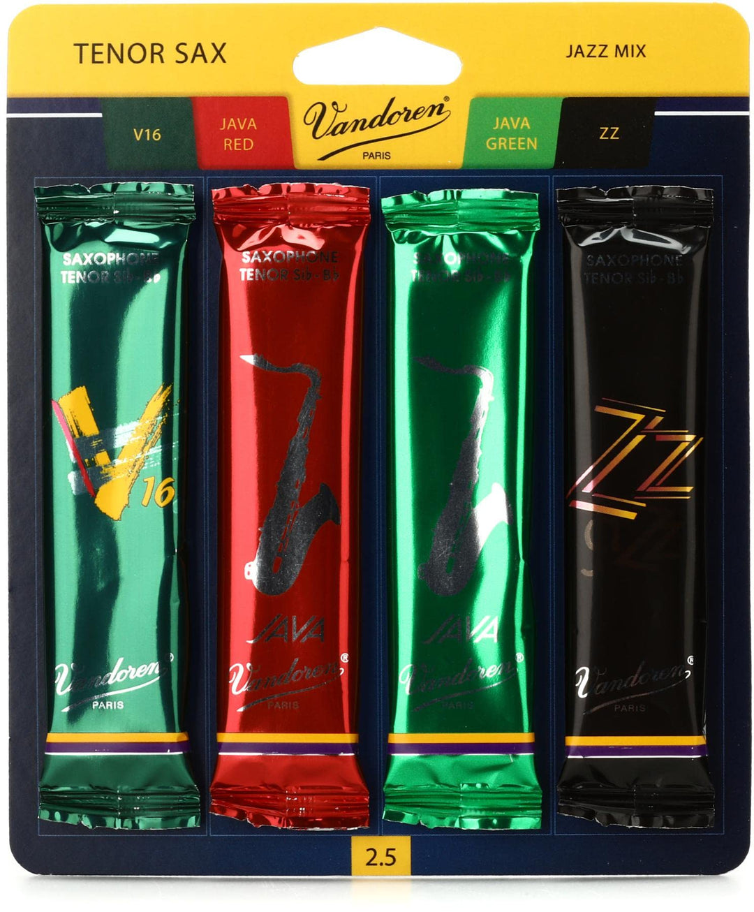 Vandoren SRMIXT2 Blatt für Tenorsaxophon Jazz (Stärke 2) inkl. je 1 ZZ, V16, JAVA und JAVA Strength