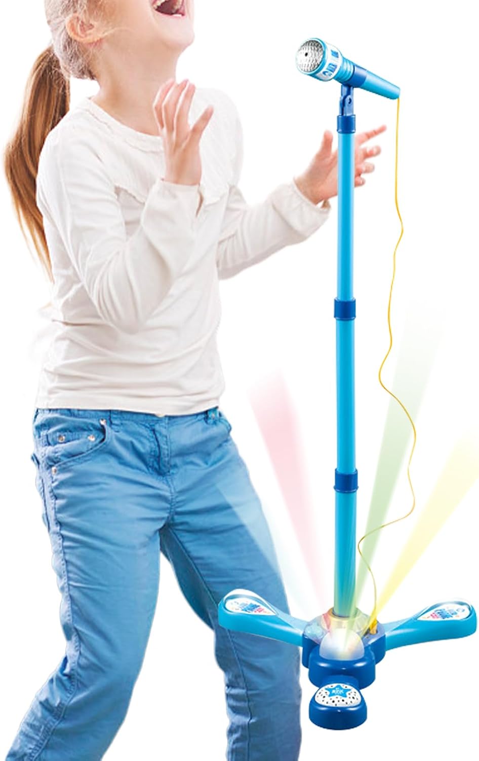 Kindermikrofon mit Ständer, integrierter Musik, bunten Lichtern, Echoeffekten, tragbare Karaoke-Masc