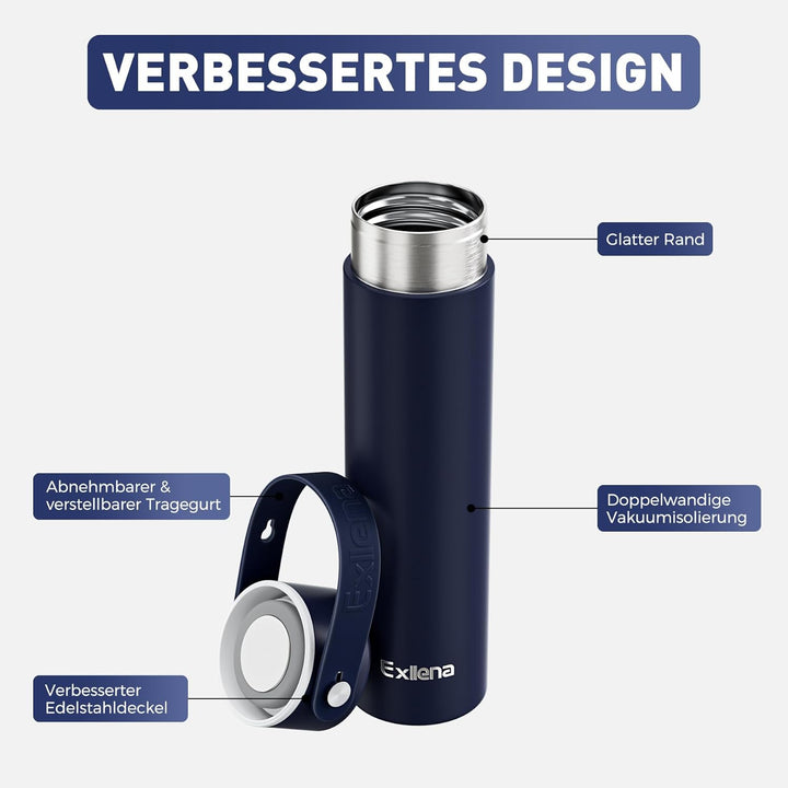 Exllena Trinkflasche Klein 300ml mit Verstellbarer Silikon-Griff – Mini Thermosflasche mit Edelstahl