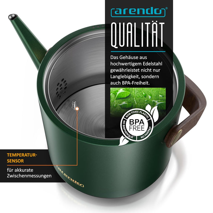 Arendo - Edelstahl Wasserkocher mit Temperatureinstellung 40-100 Grad - digitale Basis - 0,6 Liter -