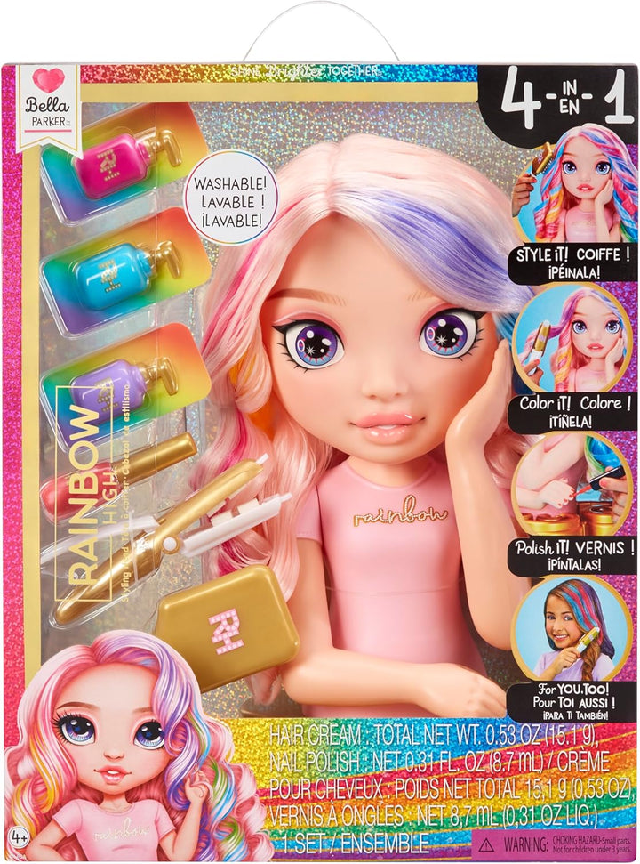 Rainbow High Styling Head - 33 cm Bella - 4-in-1 Spielset mit Auswaschbaren Haarcremes, Nagellack, B