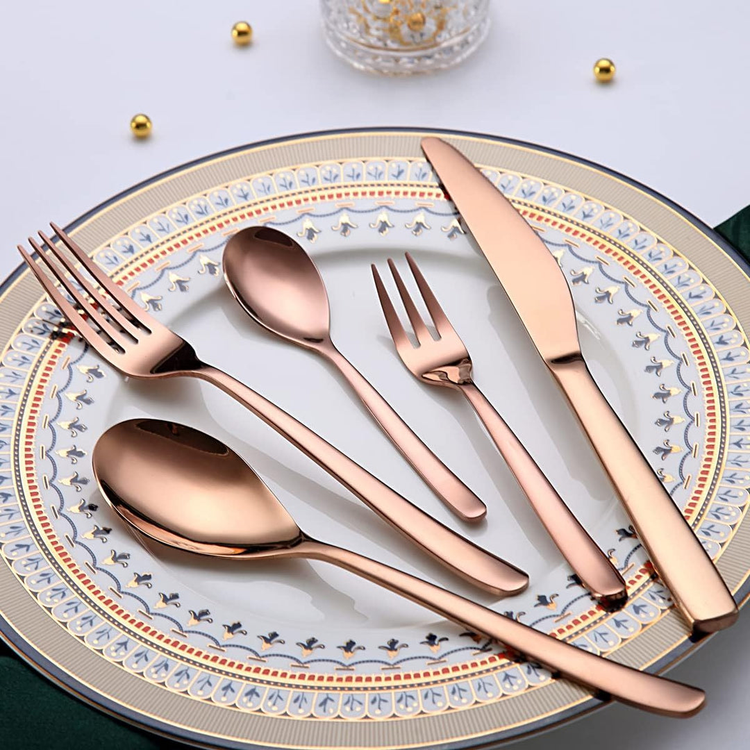 Berglander Roségold Besteck-Set 30-teilig, Robustes Edelstahl-Titan-Kupfer-Besteck-Set Besteck-Set R