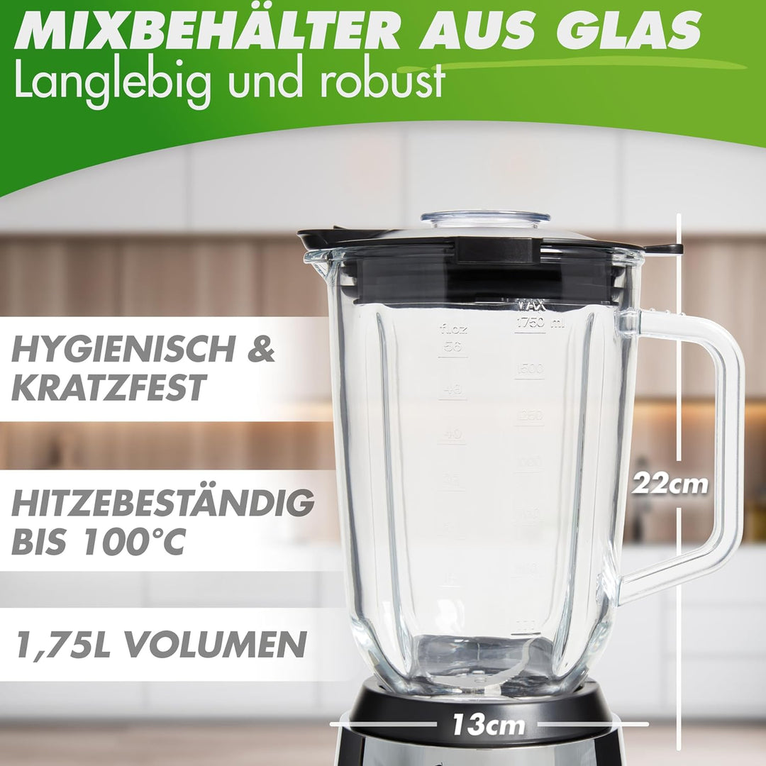 Nutrilovers Standmixer Glas NUTRI-BLENDER GLAS Edelstahl Standmixer mit Glasbehälter Hochleistung 13