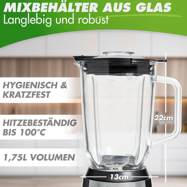 Nutrilovers Standmixer Glas NUTRI-BLENDER GLAS Edelstahl Standmixer mit Glasbehälter Hochleistung 13