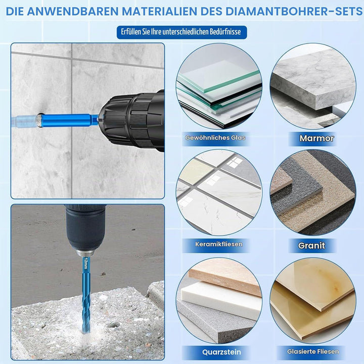 15 Stück Fliesenbohrer Diamantbohrer Set,5 Stück Diamantbohrer Glasbohrer 6/6/8/10/12mm, 5 Stück 6/6