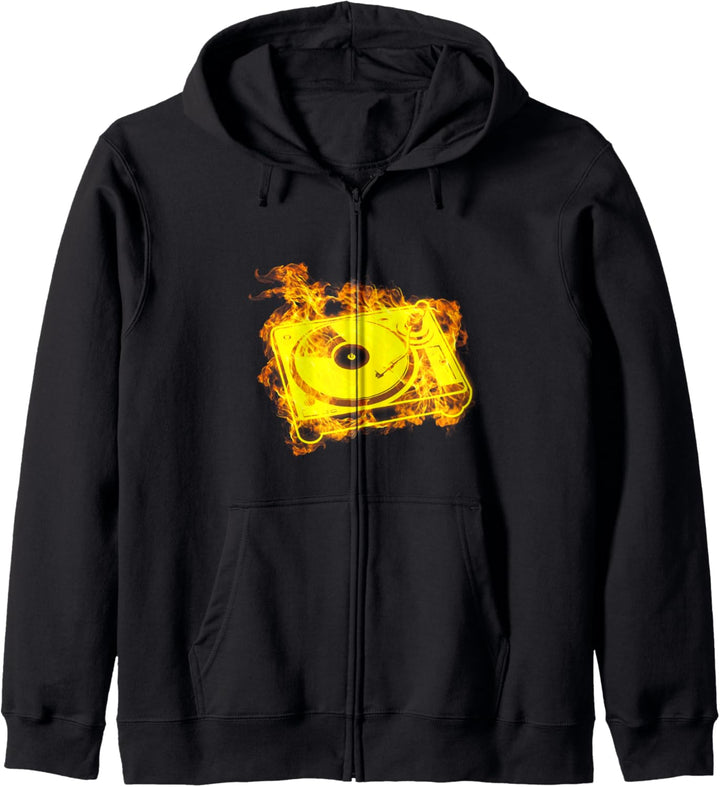 Feuer Retro DJ Turntable Flammen Musik Spieler DJ Kapuzenjacke