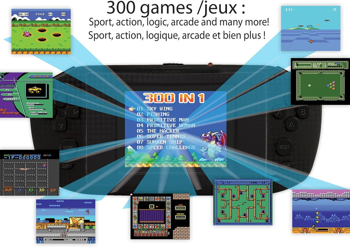 Lexibook JL3000 Power Cyber Arcade, Spielkonsole, 300 Spiele, 2,8” LCD-Farbbildschirm, Schwarz.