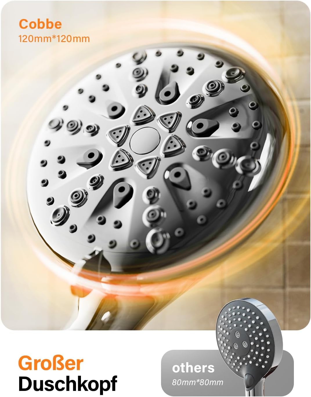 Cobbe Duschkopf mit Schlauch, Duschkopf Wassersparender mit 7+2 Strahlarten, Handbrause mit Stoppfun